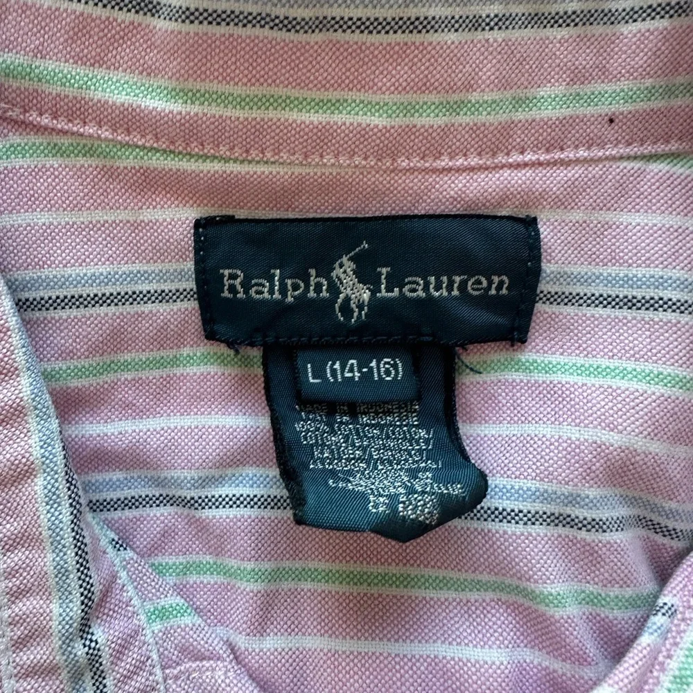 Ralph Lauren Pink and Green Stripe Cotton Button-Down Shirt